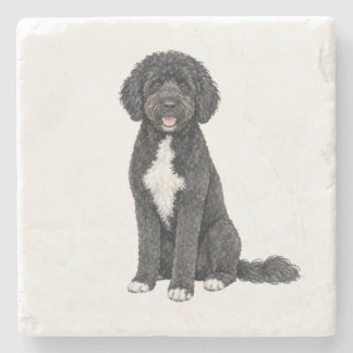Sitting Portuguese Water Dog Natural Stone Coaster