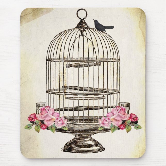 SiTTiNG PReTTy BLaCKBiRD on BiRDCaGe Mouse Pad (Front)