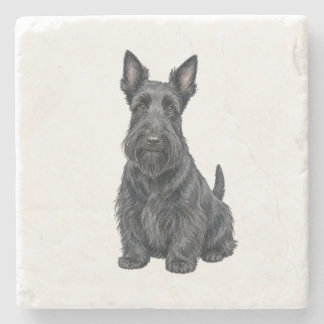 Sitting Scottish Terrier Natural Stone Coaster