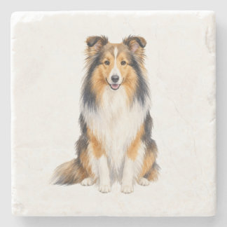 Sitting Shetland Sheepdog Natural Stone Coaster
