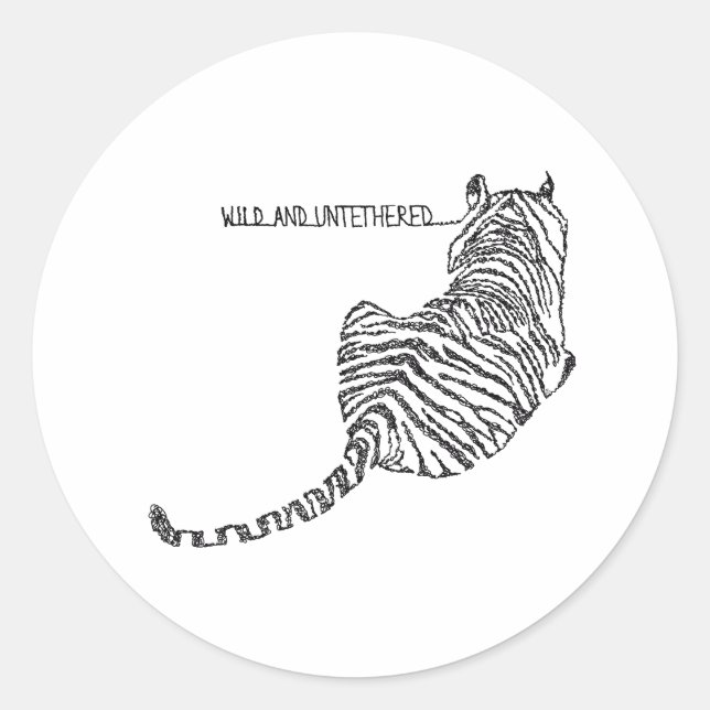 Sitting Tiger made up of Black Scribbles Classic Round Sticker (Front)