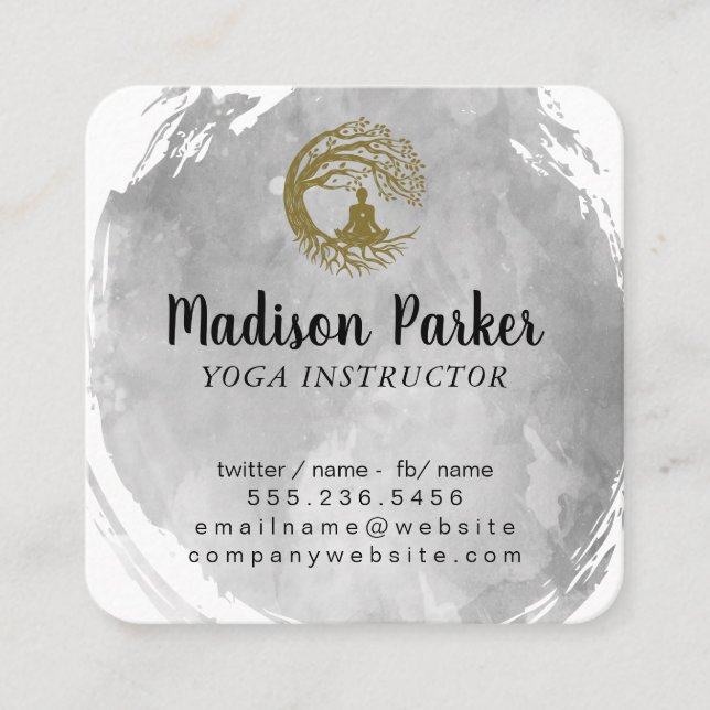 Sitting Under Tree |  Watercolor Brushed  Square Business Card (Front)