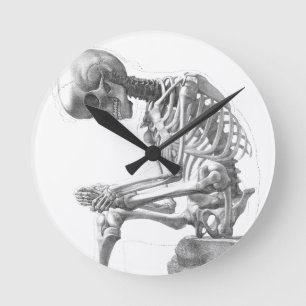 Sitting vintage skeleton thinking round clock