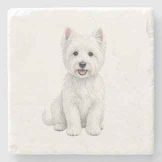 Sitting West Highland White Terrier Natural Stone Coaster