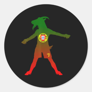 Siuuu Real Goat Portugal Flag Soccer Men Women Kid Classic Round Sticker