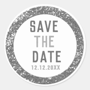 Siver Glitter Save The Date Classic Round Sticker