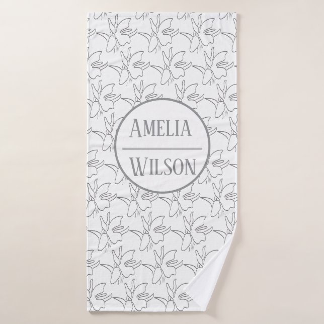 Siver Orchid Flower Plant Pattern Bath Towel (Bath Towel)