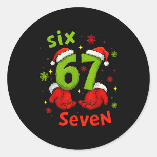 Six 6 7 Seven Christmas Humor Green Hand Festive G Classic Round Sticker