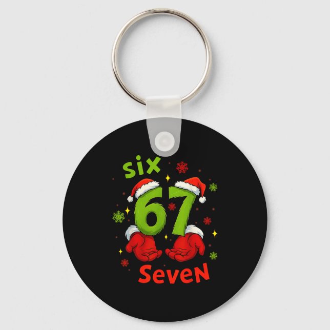 Six 6 7 Seven Christmas Humor Green Hand Festive G Key Ring (Front)