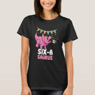 Six A Saurus Dinosaur Cute Kiddo Triceratops T-Shirt