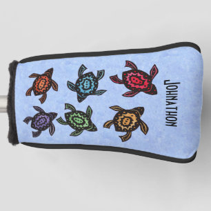 Six Abstract Black Turtles Colourful Marked Shells Golf Head Cover