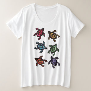Six Abstract Black Turtles Colourful Shells Plus Size T-Shirt