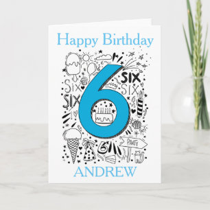 Six age 6th Blue birthday card