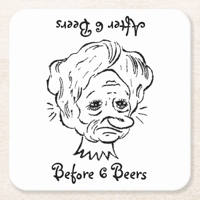 Six Beers Before and After Square Paper Coaster (Front)