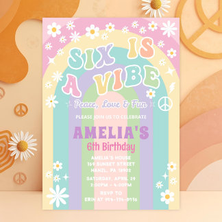 Six Birthday Invite | Groovy Girl Party Invitation