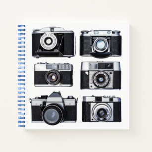 SIX BLACK AND WHITE VINTAGE PHOTOGRAPHY CAMERAS NOTEBOOK