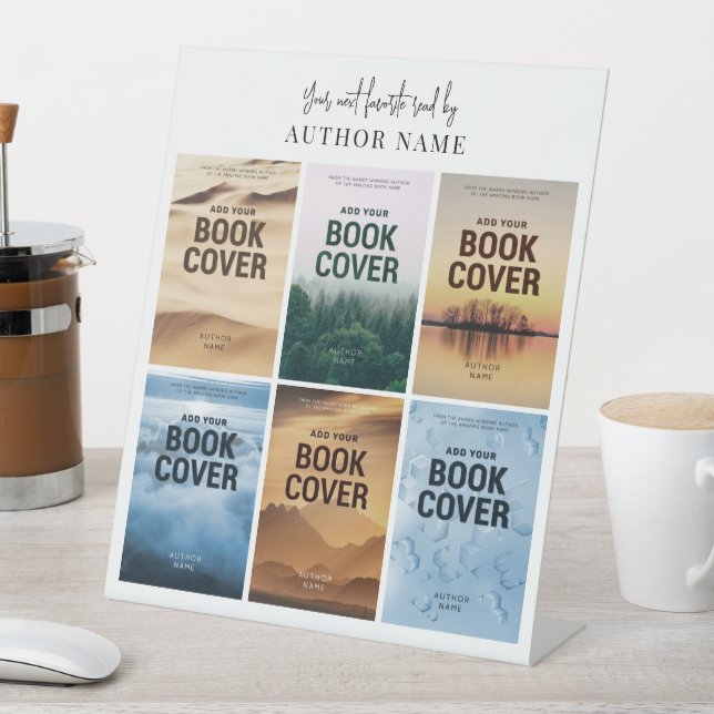 Six Book Covers Minimalist Meet the Author Event Pedestal Sign (In SItu)