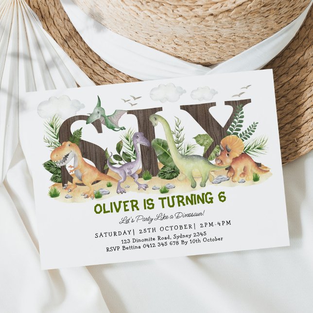 SIX | Boy Dinosaurs 6th Birthday Party Invitation (Creator Uploaded)