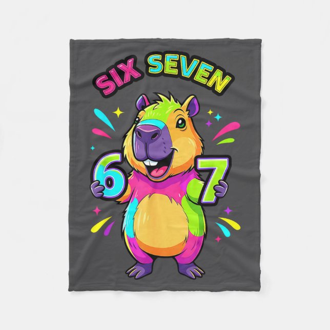 Six Cartoon Seven 67 Capybara Trendy Fleece Blanket (Front)