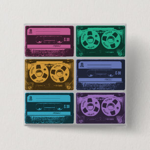 Six Cassette Tapes Graphic 15 Cm Square Badge