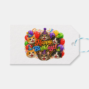 Six Cats Wishing You a Happy Birthday with Joy Gift Tags