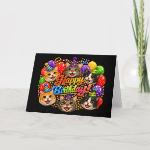 Six Cats Wishing You a Happy Birthday with Joy Thank You Card