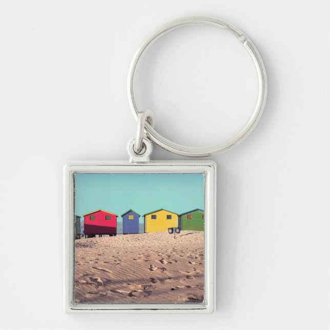 Six Colourful Beach Hut | Cape Town, South Africa Key Ring (Front)