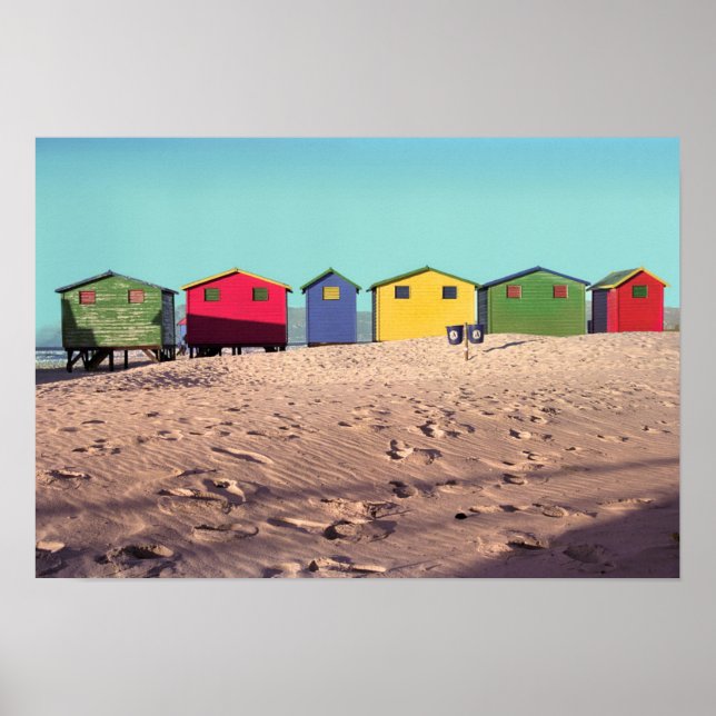Six Colourful Beach Hut | Cape Town, South Africa Poster (Front)