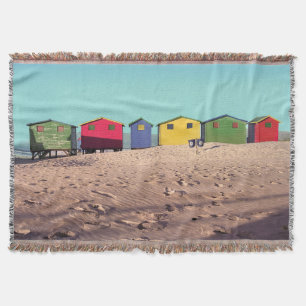 Six Colourful Beach Hut   Cape Town, South Africa Throw Blanket