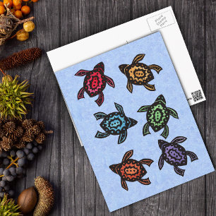Six Colourful Turtles Abstract Markings on Shells Postcard