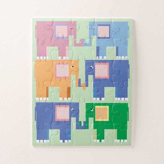 Six cute elephants childrens jigsaw puzzle (Vertical)