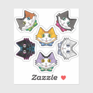 Six Cute Mini Multi Colour Cat Face Kiss-Cut Sheet