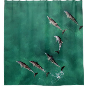 SIX DOLPHINS AT CALM WATER SHOWER CURTAIN