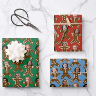 Six Face Gingerbread People Holiday Wrapping Paper Sheet