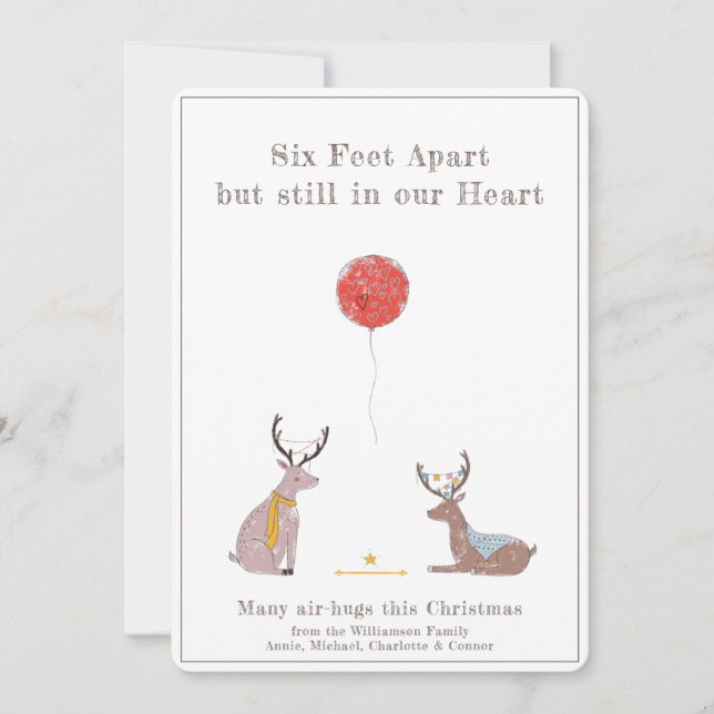 Six Feet Apart Cute Fun Deer Quarantine Christmas Holiday Card (Front)