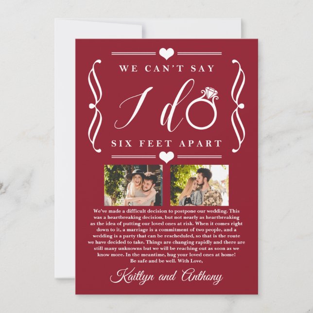 Six Feet Apart Wedding Postponement Change of Date Save The Date (Front)