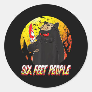 Six Feet People Scary Black Cat With Knife Classic Round Sticker