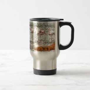 Six Flamingos A Wading Watercolor Travel Mug