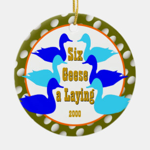 Six Geese a-Laying - Custom year Ceramic Tree Decoration