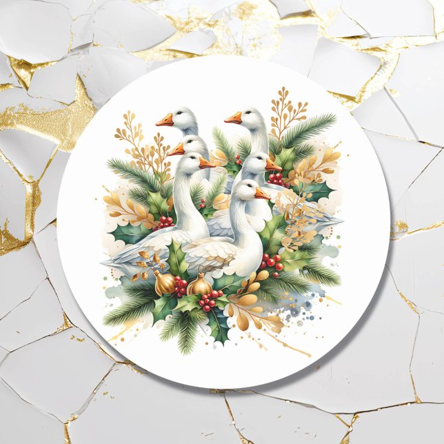 Six Geese a-Laying | Twelve Days of Christmas Classic Round Sticker (Creator Uploaded)