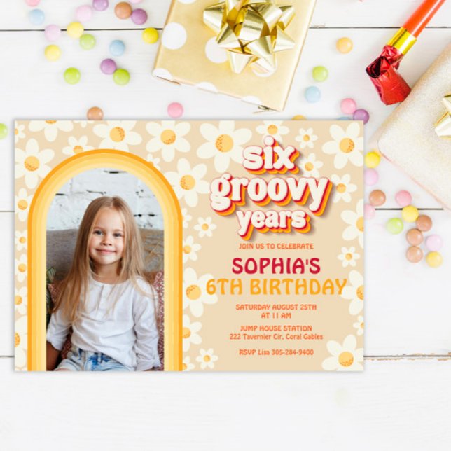 Six Groovy Years 6th Birthday Photo Invitation | R (Creator Uploaded)