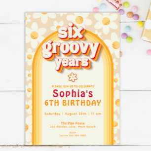 Six Groovy Years Daisy Rainbow Birthday Invite