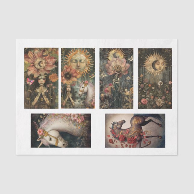 Six Images Dark Moody Rustic Fantasy Decoupage  Tissue Paper (Front)