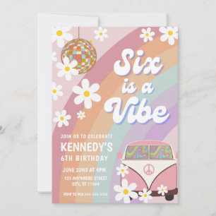 Six is a vibe 6th birthday invitation groovy girl