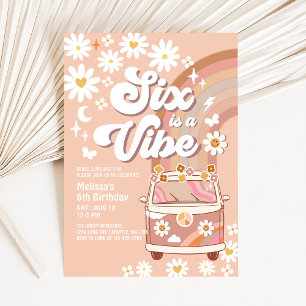 Six is a Vibe Daisy Beige Cream 6th Birthday Invitation