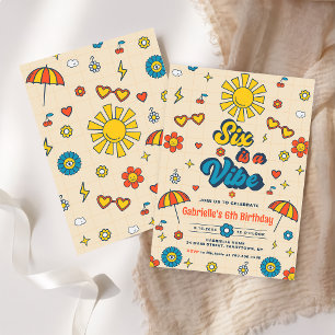 Six is a Vibe Groovy Retro Daisy 6th Birthday Invitation