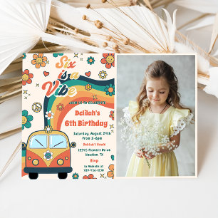 Six Is A Vibe Groovy Retro Floral 6th Birthday  Invitation