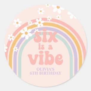 Six is a Vibe Pastel rainbow 6th birthday Classic Round Sticker