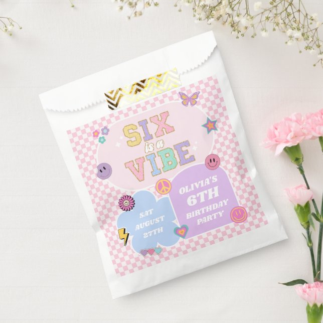 Six Is A Vibe Preppy Patch 6th Birthday Party Favour Bags (Sealed)