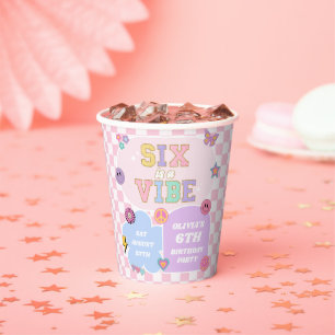 Six Is A Vibe Preppy Patch 6th Birthday Party Paper Cups